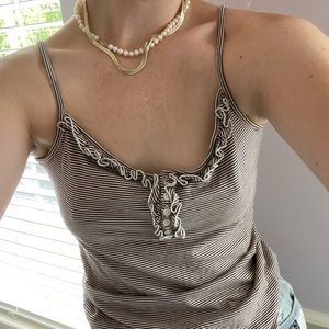 Maroon and White Striped tank top - M